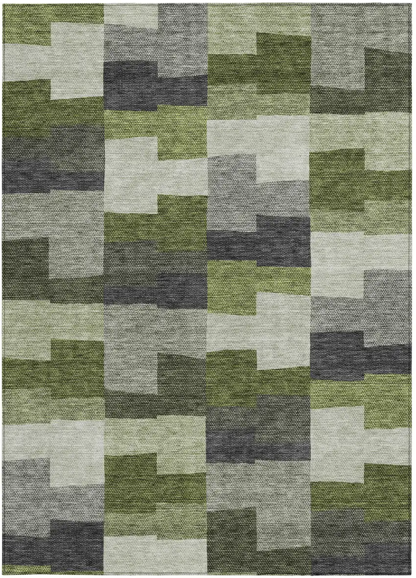 Olive Green And Artichoke Green Geometric Washable Indoor Outdoor Area Rug Photo 5