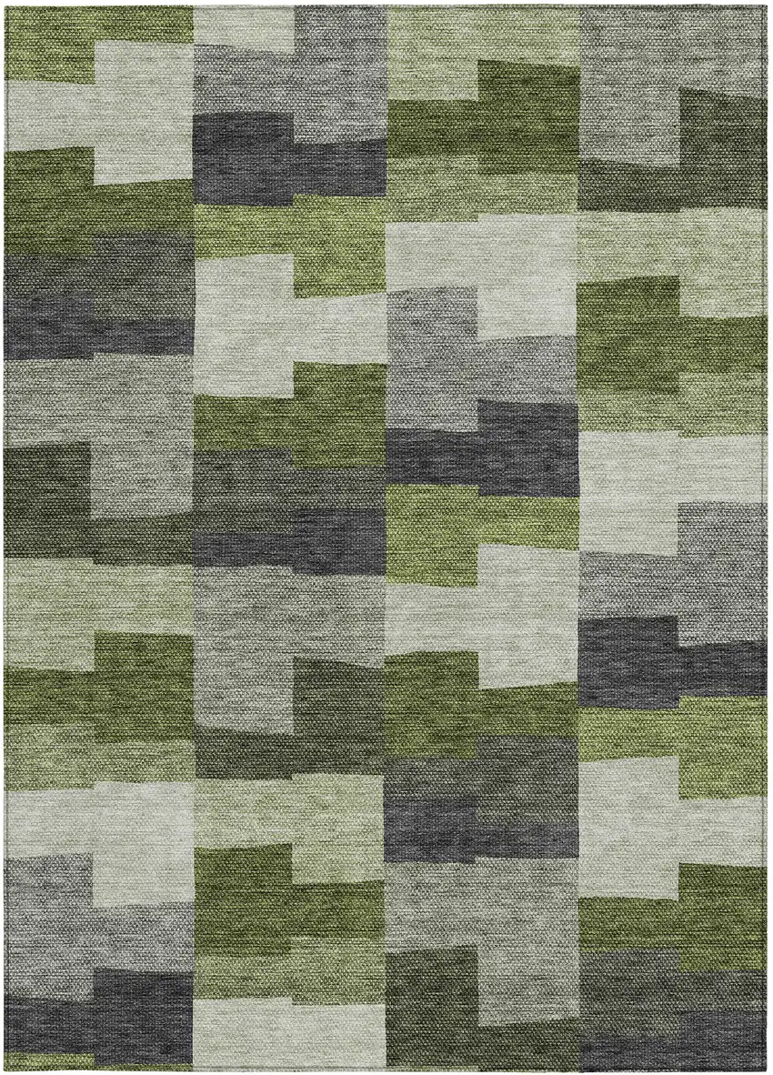 Olive Green And Artichoke Green Geometric Washable Indoor Outdoor Area Rug Photo 5