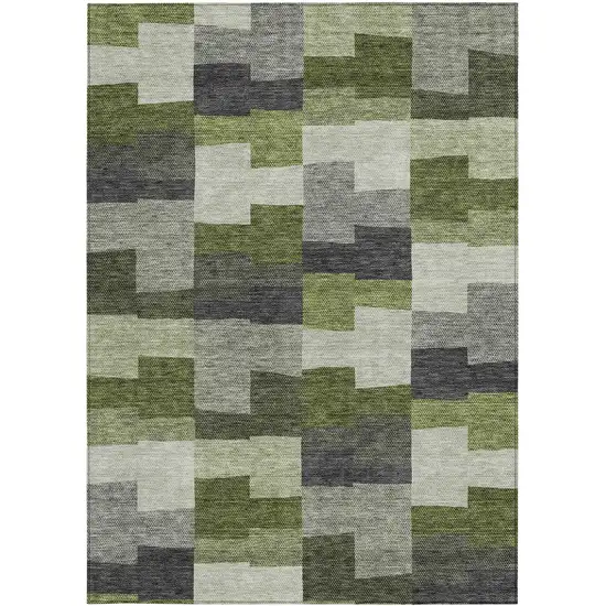 Olive Green And Artichoke Green Geometric Washable Indoor Outdoor Area Rug Photo 5