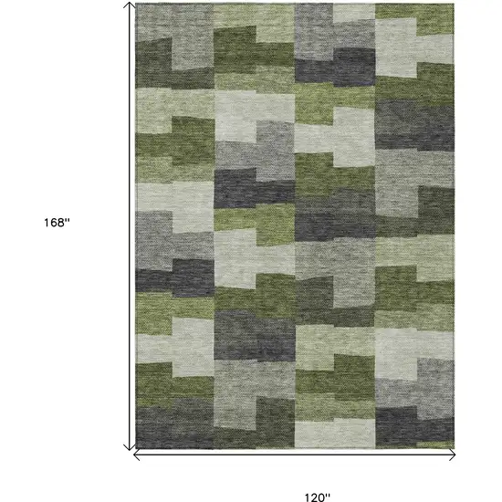 Olive Green And Artichoke Green Geometric Washable Indoor Outdoor Area Rug Photo 3