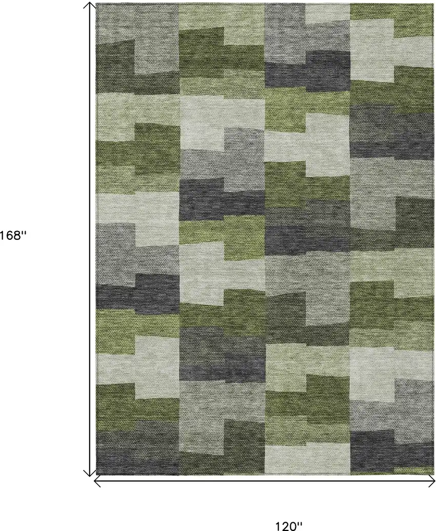 Olive Green And Artichoke Green Geometric Washable Indoor Outdoor Area Rug Photo 3
