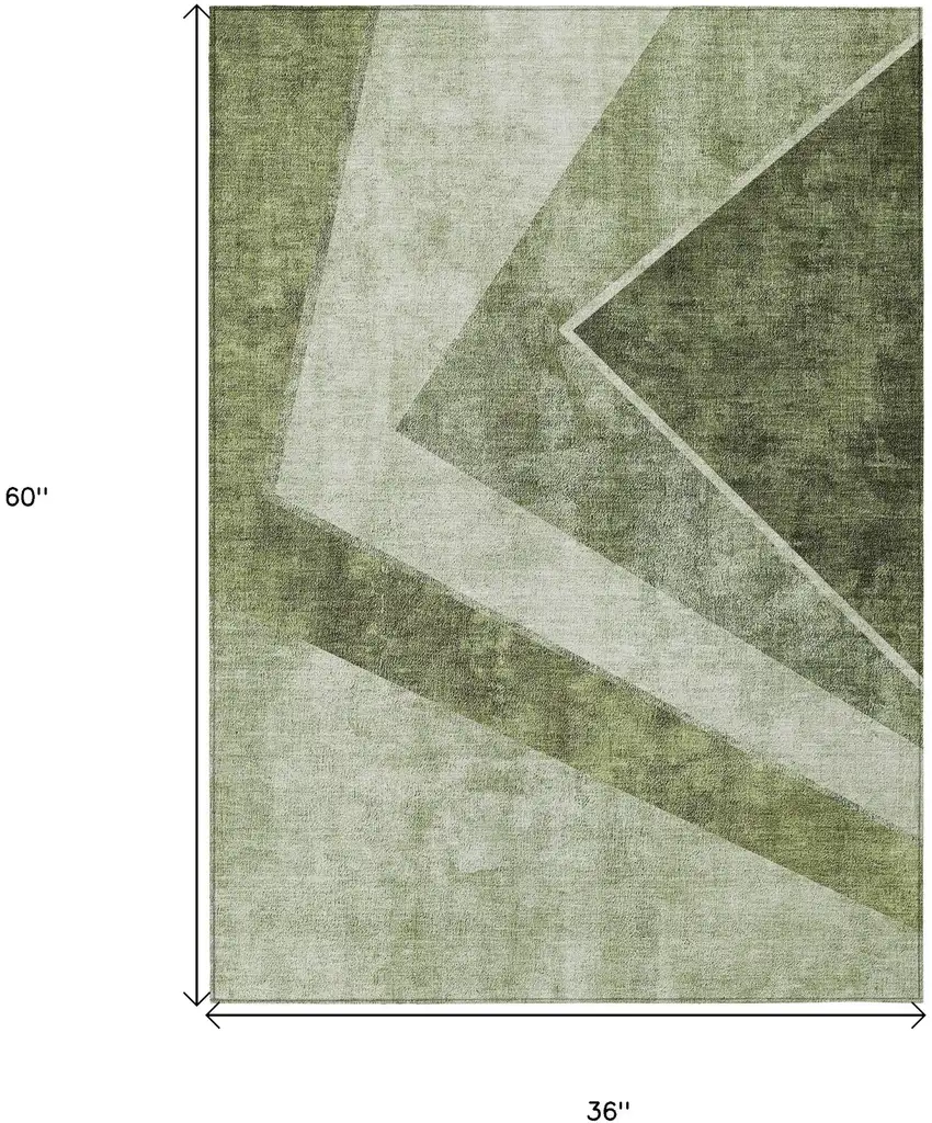 Olive Green And Artichoke Green Geometric Washable Indoor Outdoor Area Rug Photo 3