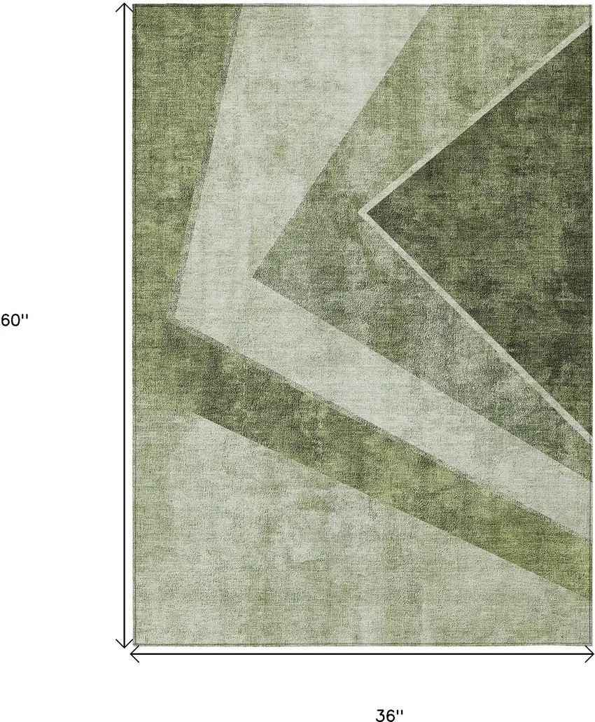 Olive Green And Artichoke Green Geometric Washable Indoor Outdoor Area Rug Photo 3