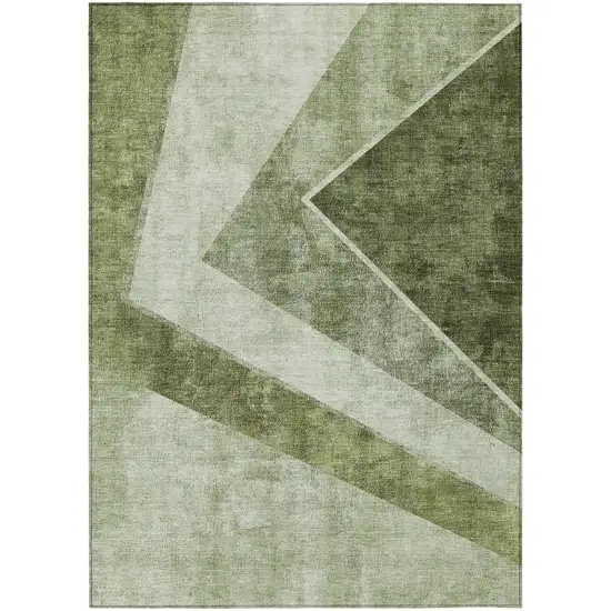Olive Green And Artichoke Green Geometric Washable Indoor Outdoor Area Rug Photo 2