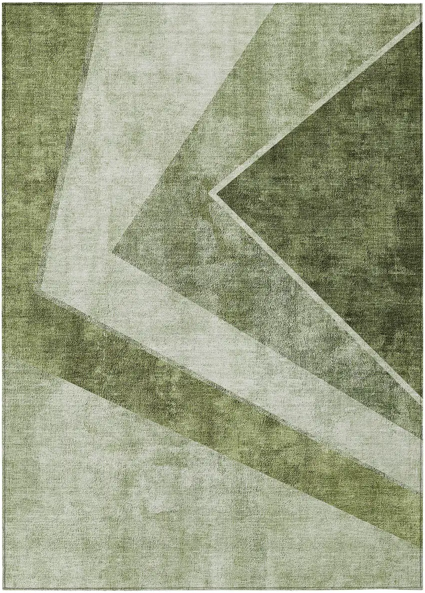Olive Green And Artichoke Green Geometric Washable Indoor Outdoor Area Rug Photo 2