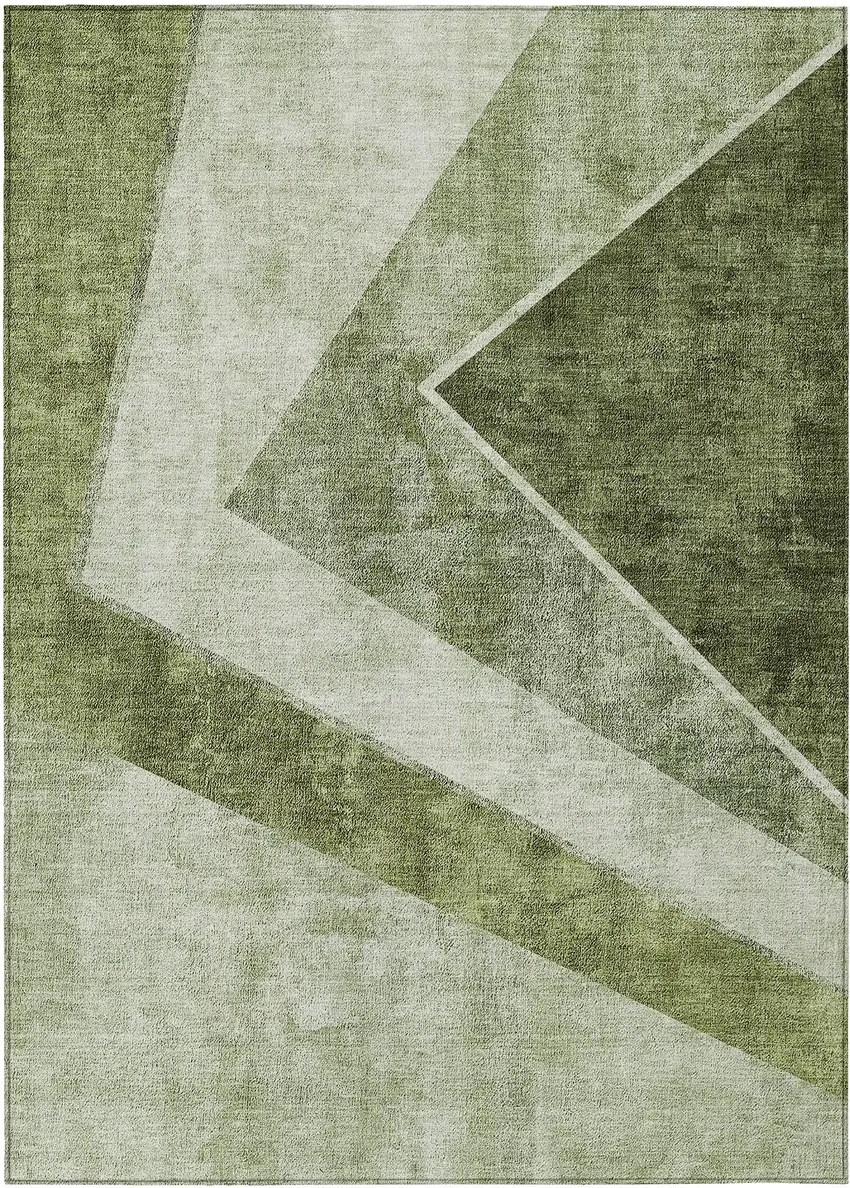 Olive Green And Artichoke Green Geometric Washable Indoor Outdoor Area Rug Photo 2