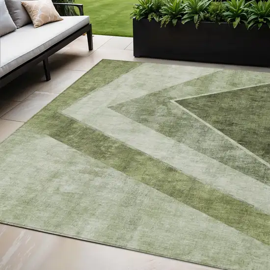 Olive Green And Artichoke Green Geometric Washable Indoor Outdoor Area Rug Photo 1