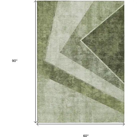 Olive Green And Artichoke Green Geometric Washable Indoor Outdoor Area Rug Photo 3