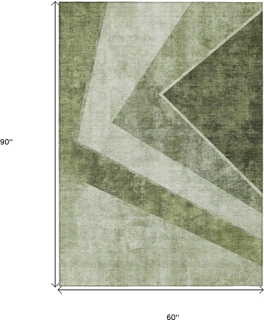 Olive Green And Artichoke Green Geometric Washable Indoor Outdoor Area Rug Photo 3