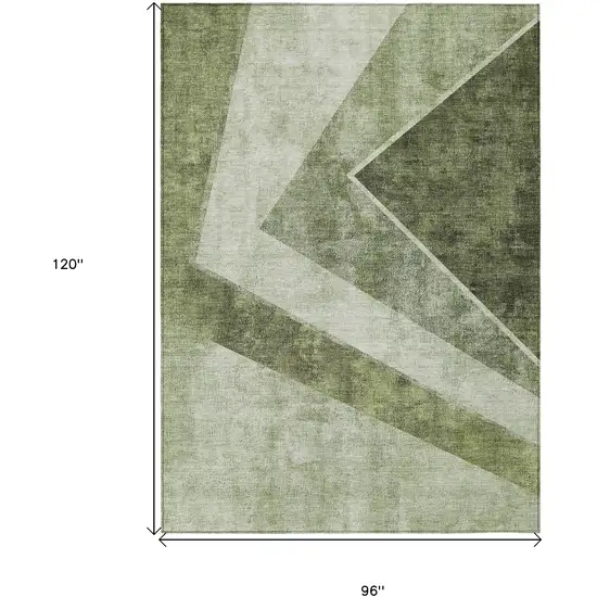 Olive Green And Artichoke Green Geometric Washable Indoor Outdoor Area Rug Photo 3