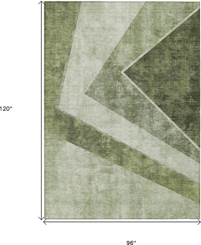 Olive Green And Artichoke Green Geometric Washable Indoor Outdoor Area Rug Photo 3