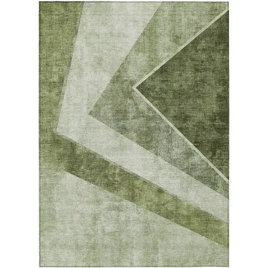 Olive Green And Artichoke Green Geometric Washable Indoor Outdoor Area Rug Photo 2