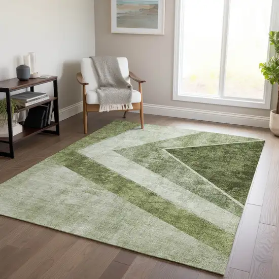 Olive Green And Artichoke Green Geometric Washable Indoor Outdoor Area Rug Photo 9