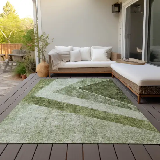 Olive Green And Artichoke Green Geometric Washable Indoor Outdoor Area Rug Photo 8