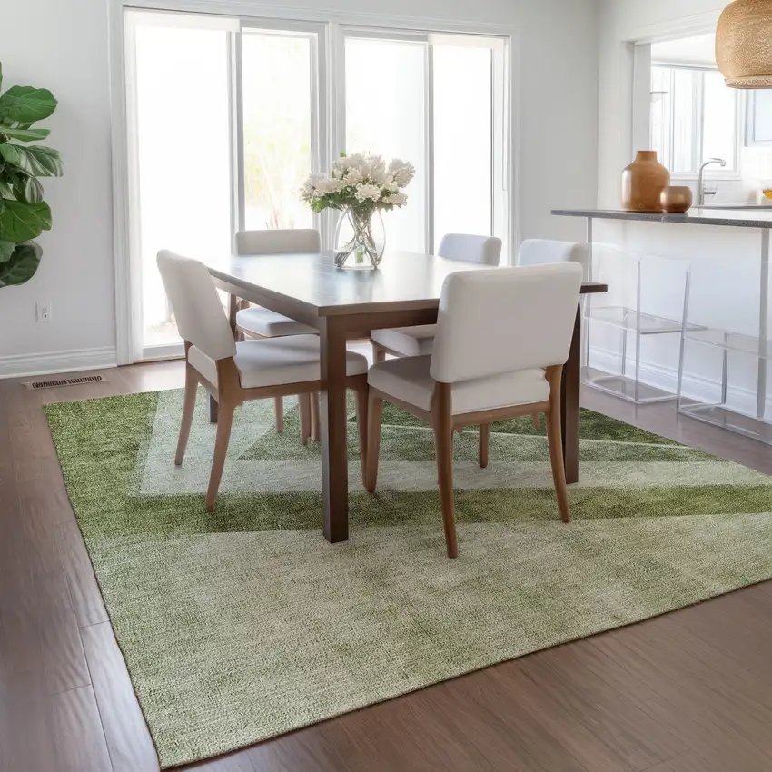 Olive Green And Artichoke Green Geometric Washable Indoor Outdoor Area Rug Photo 9