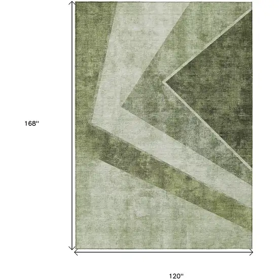 Olive Green And Artichoke Green Geometric Washable Indoor Outdoor Area Rug Photo 3