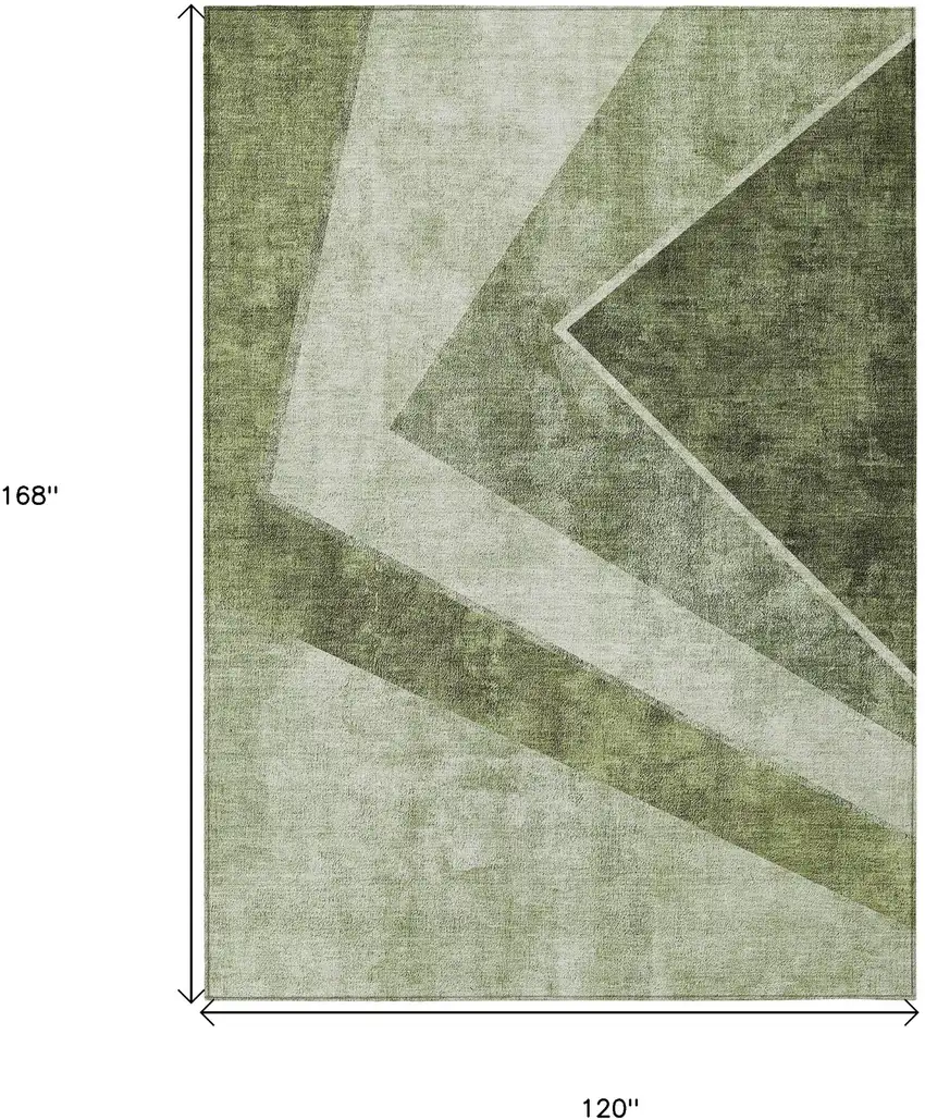 Olive Green And Artichoke Green Geometric Washable Indoor Outdoor Area Rug Photo 3