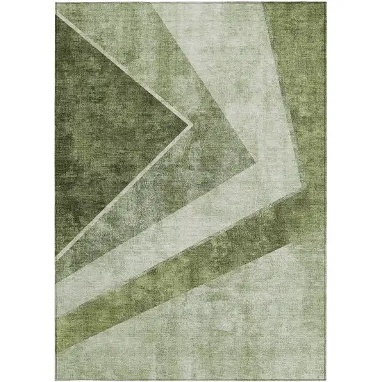 Olive Green And Artichoke Green Geometric Washable Indoor Outdoor Area Rug Photo 7