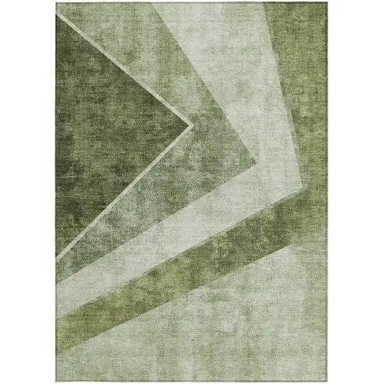 Olive Green And Artichoke Green Geometric Washable Indoor Outdoor Area Rug Photo 7