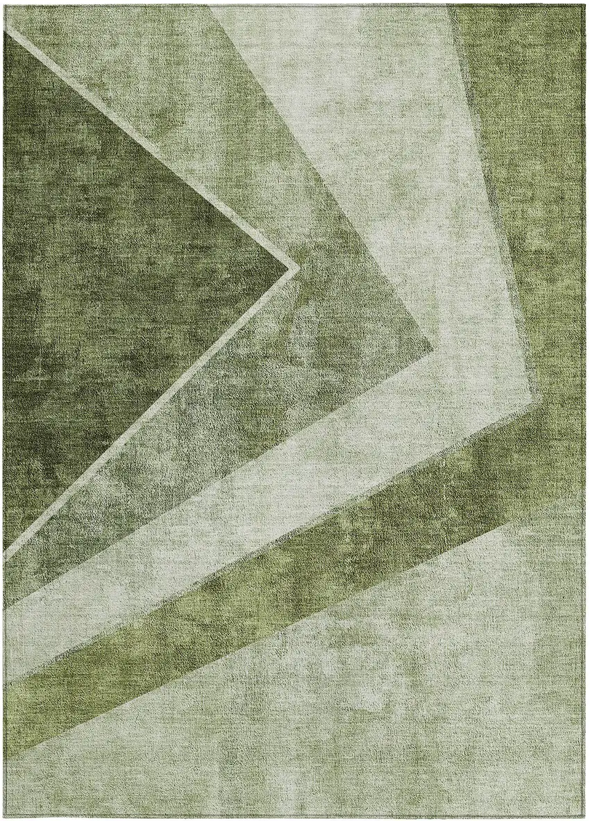 Olive Green And Artichoke Green Geometric Washable Indoor Outdoor Area Rug Photo 7