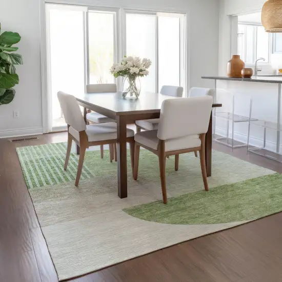 Olive Green And Artichoke Green Geometric Washable Indoor Outdoor Area Rug Photo 9