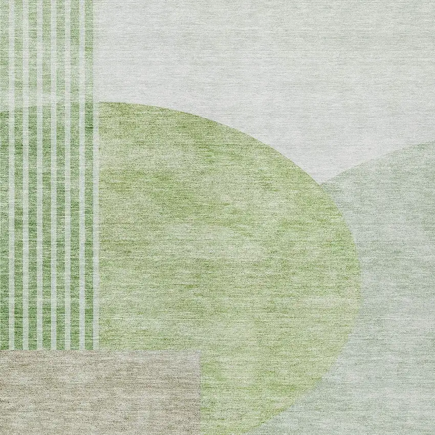 Olive Green And Artichoke Green Geometric Washable Indoor Outdoor Area Rug Photo 6