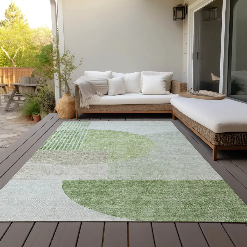 Olive Green And Artichoke Green Geometric Washable Indoor Outdoor Area Rug Photo 8