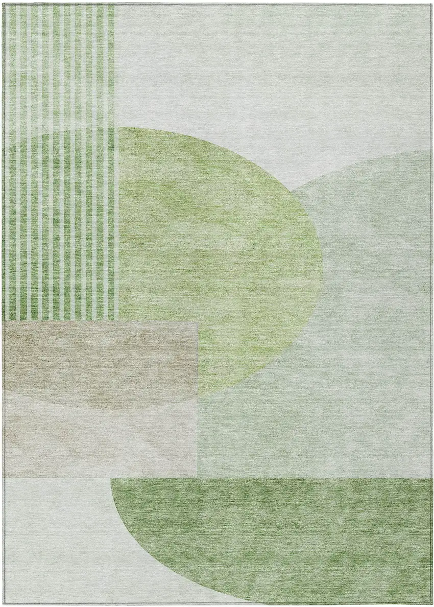 Olive Green And Artichoke Green Geometric Washable Indoor Outdoor Area Rug Photo 2
