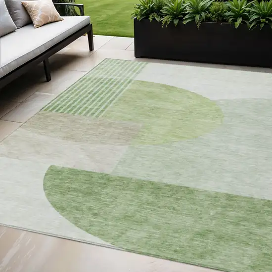 Olive Green And Artichoke Green Geometric Washable Indoor Outdoor Area Rug Photo 1