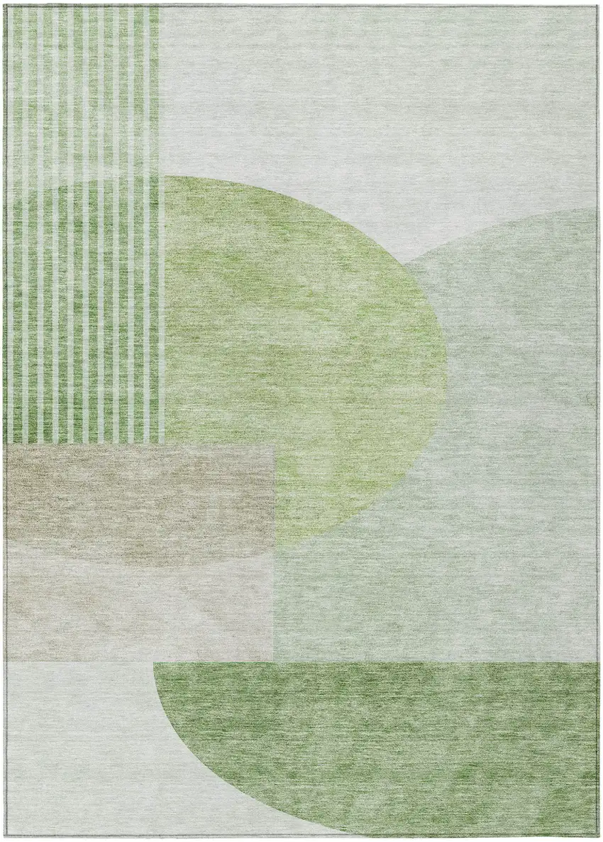 Olive Green And Artichoke Green Geometric Washable Indoor Outdoor Area Rug Photo 2