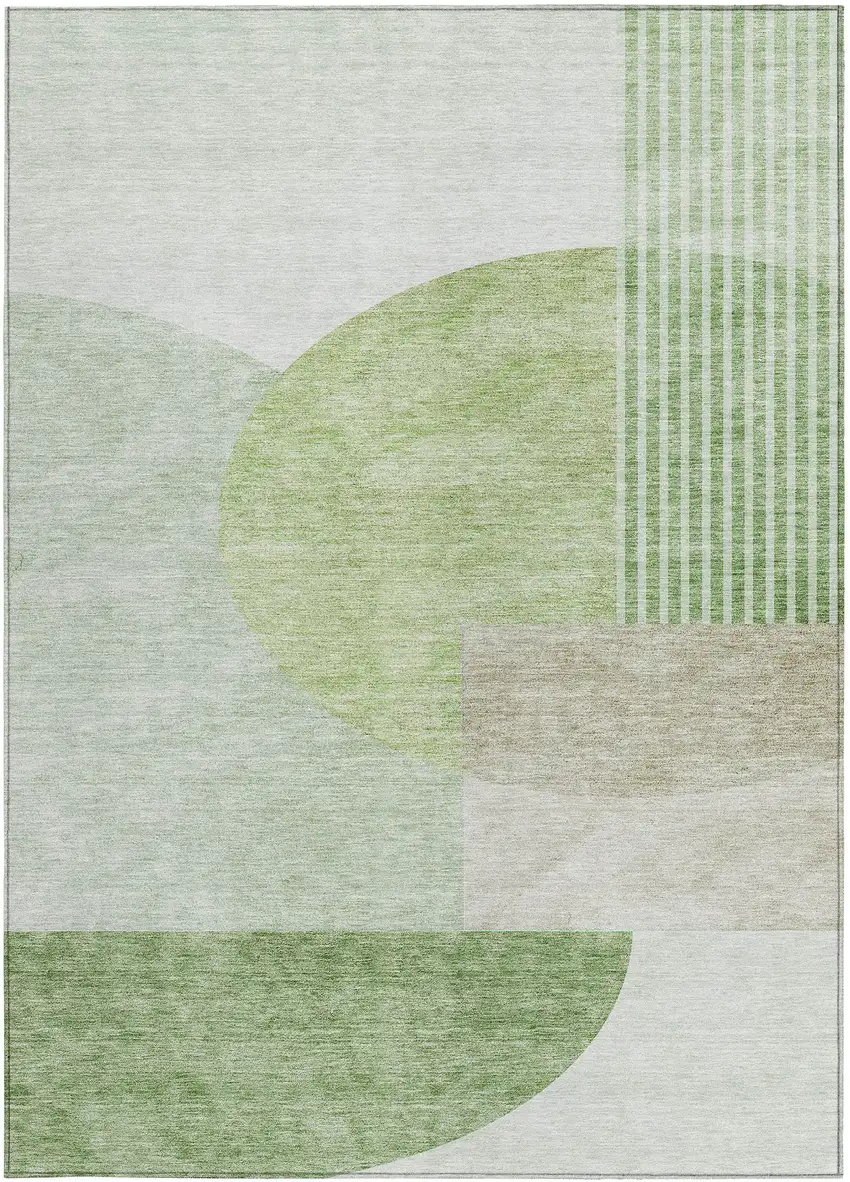 Olive Green And Artichoke Green Geometric Washable Indoor Outdoor Area Rug Photo 7