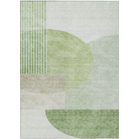 Olive Green And Artichoke Green Geometric Washable Indoor Outdoor Area Rug Photo 2