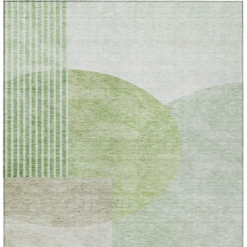Olive Green And Artichoke Green Geometric Washable Indoor Outdoor Area Rug Photo 6