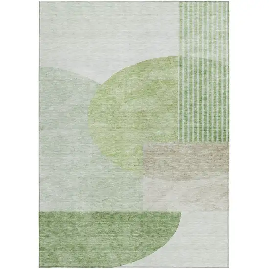 Olive Green And Artichoke Green Geometric Washable Indoor Outdoor Area Rug Photo 7