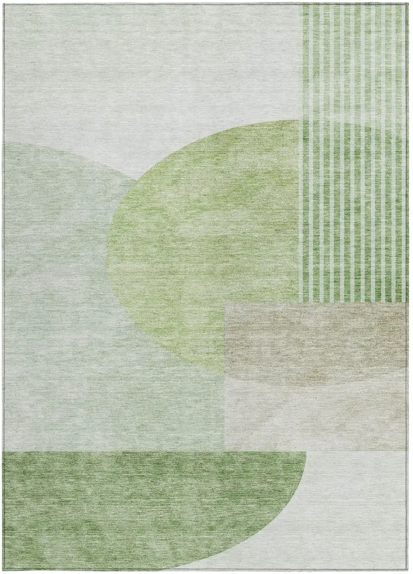 Olive Green And Artichoke Green Geometric Washable Indoor Outdoor Area Rug Photo 7