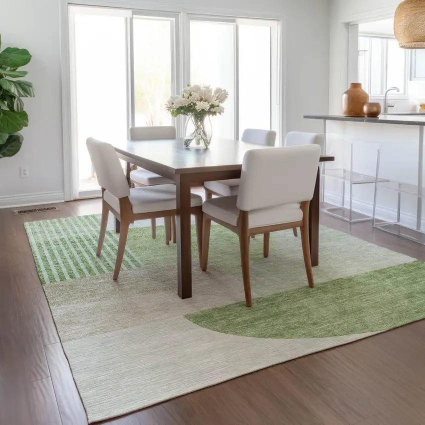 Olive Green And Artichoke Green Geometric Washable Indoor Outdoor Area Rug Photo 9