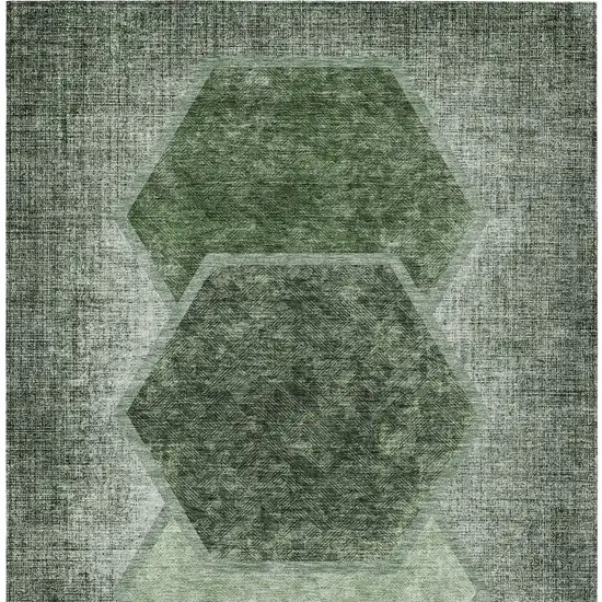 Olive Green And Artichoke Green Geometric Washable Indoor Outdoor Area Rug Photo 7