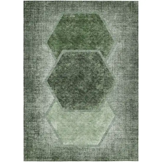 Olive Green And Artichoke Green Geometric Washable Indoor Outdoor Area Rug Photo 2
