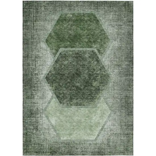 Olive Green And Artichoke Green Geometric Washable Indoor Outdoor Area Rug Photo 2