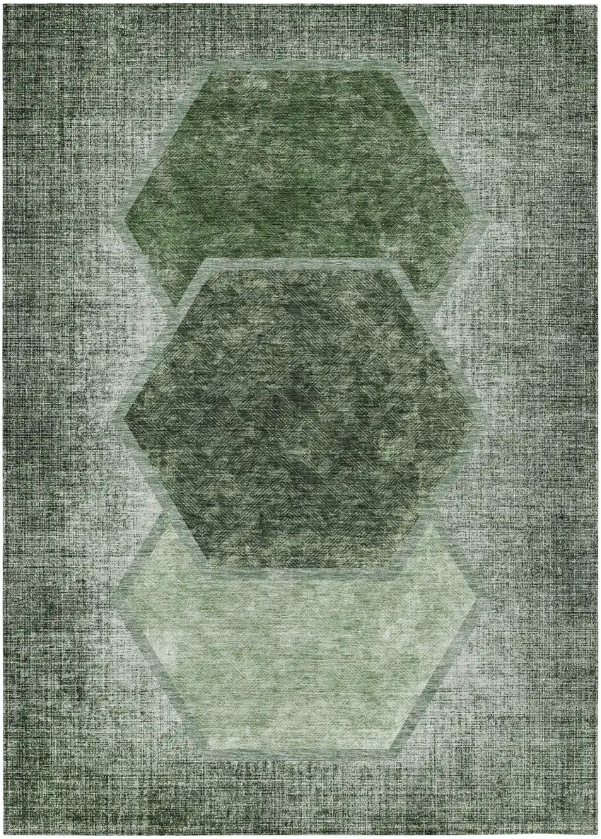 Olive Green And Artichoke Green Geometric Washable Indoor Outdoor Area Rug Photo 2