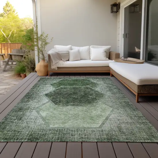 Olive Green And Artichoke Green Geometric Washable Indoor Outdoor Area Rug Photo 8