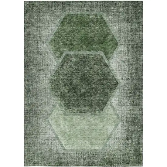 Olive Green And Artichoke Green Geometric Washable Indoor Outdoor Area Rug Photo 7