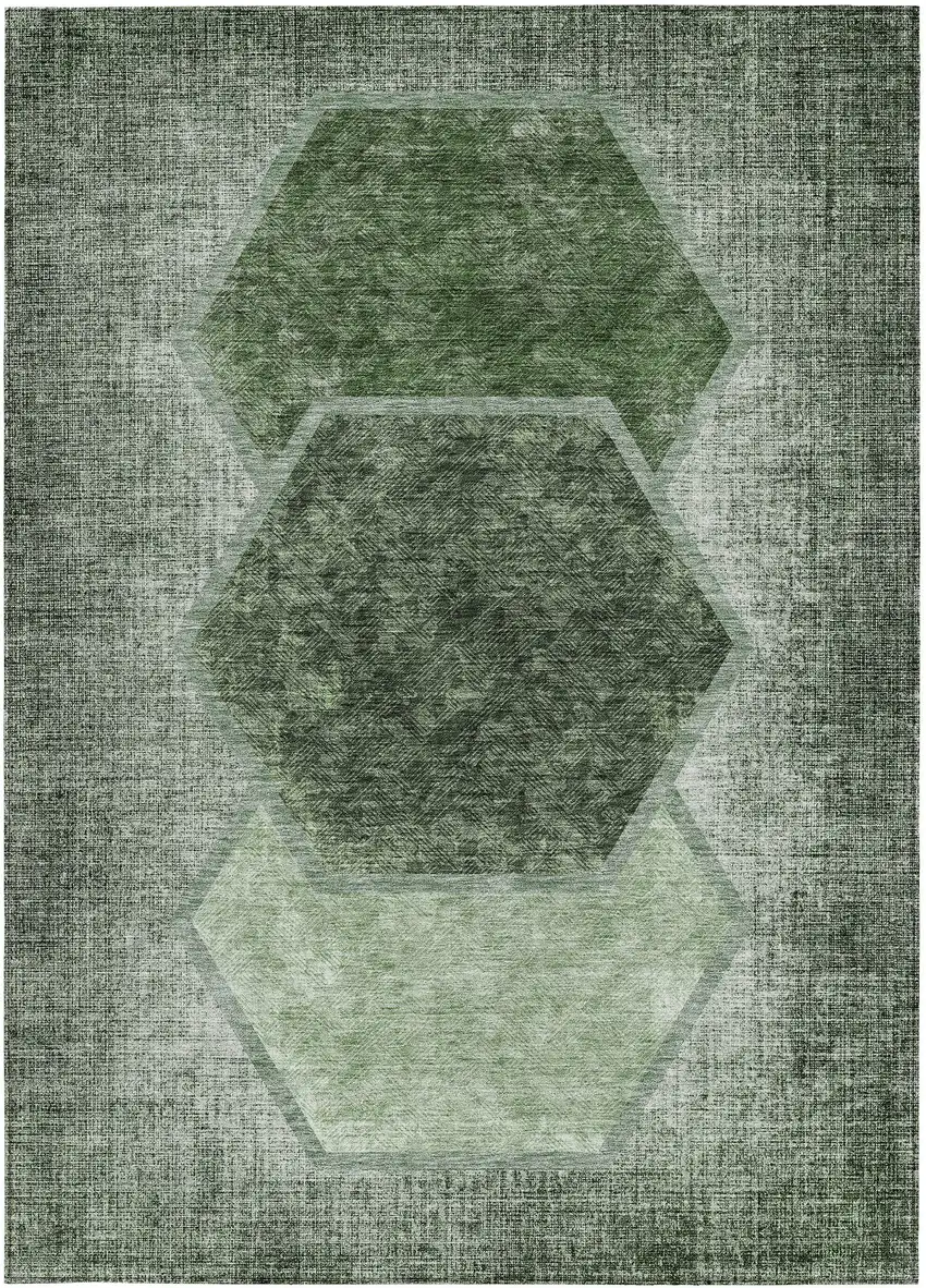Olive Green And Artichoke Green Geometric Washable Indoor Outdoor Area Rug Photo 7