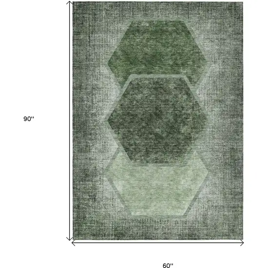 Olive Green And Artichoke Green Geometric Washable Indoor Outdoor Area Rug Photo 3