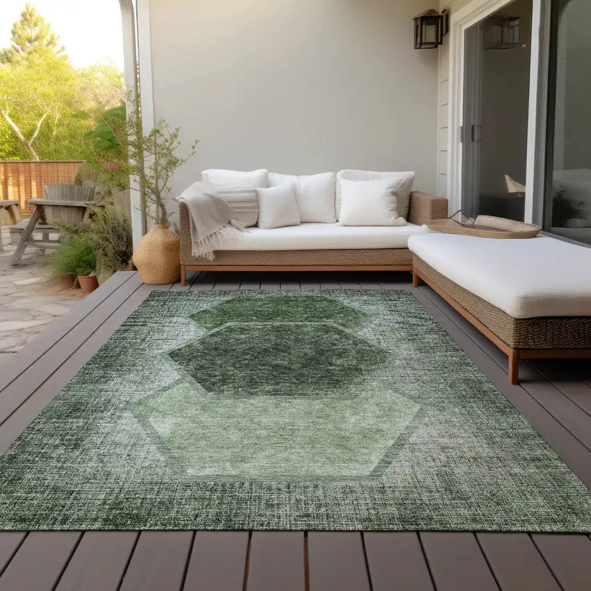 Olive Green And Artichoke Green Geometric Washable Indoor Outdoor Area Rug Photo 8