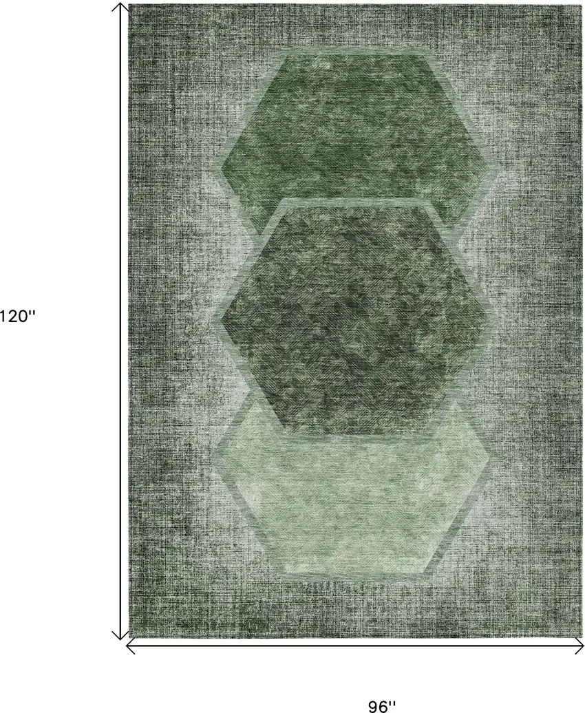 Olive Green And Artichoke Green Geometric Washable Indoor Outdoor Area Rug Photo 3