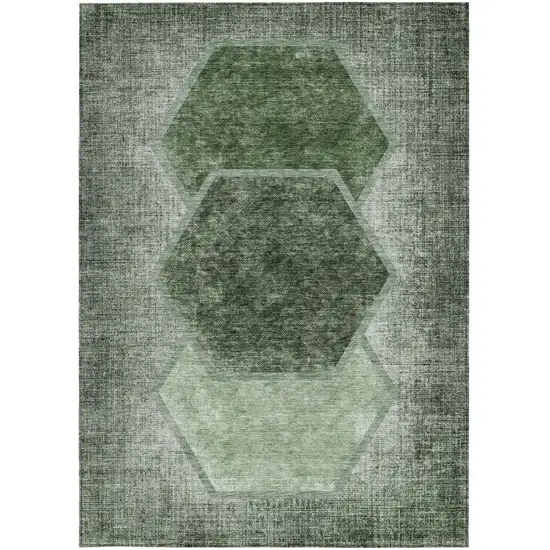 Olive Green And Artichoke Green Geometric Washable Indoor Outdoor Area Rug Photo 7