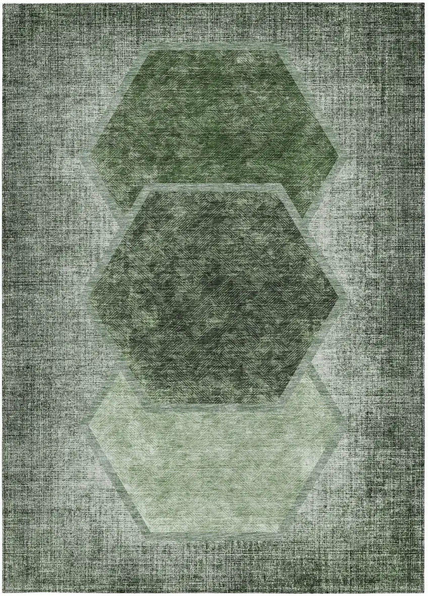 Olive Green And Artichoke Green Geometric Washable Indoor Outdoor Area Rug Photo 7