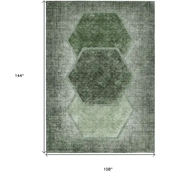 Olive Green And Artichoke Green Geometric Washable Indoor Outdoor Area Rug Photo 3