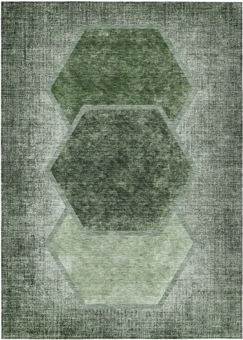 Olive Green And Artichoke Green Geometric Washable Indoor Outdoor Area Rug Photo 2